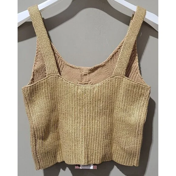 Kika Vargas Women's Size Medium Metallic Gold Cable Knit Sweater Style Tank Top - Picture 4 of 8